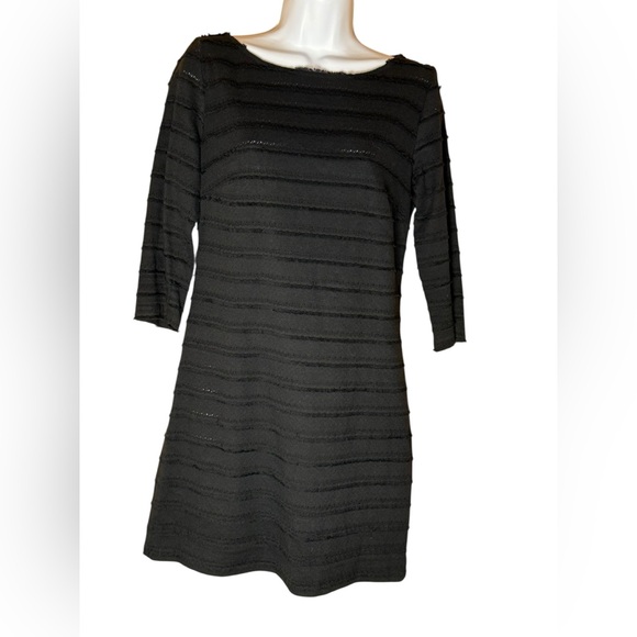 Trina Turk Black Textured Sheer Shift Dress Size 4 80% Cotton Silk Lined - Picture 2 of 10